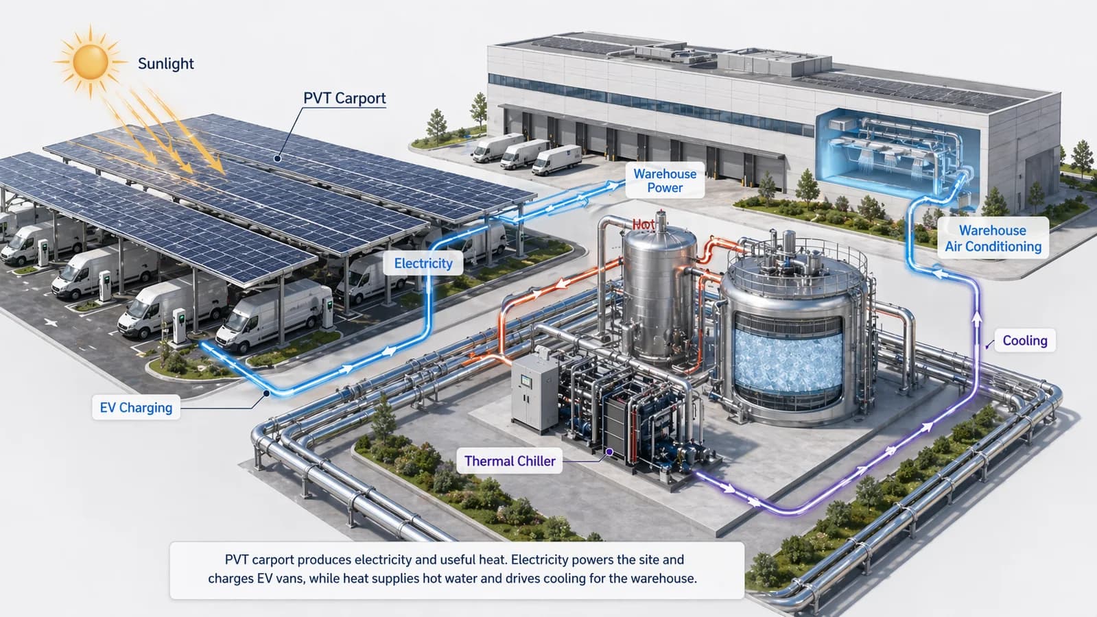 Concept rendering of clean-energy system flows